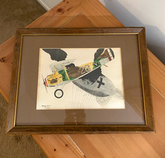 Vintage Drawing of SPAD XIII WWI Fighter Plane Signed R. Wynne – Framed w/Glass