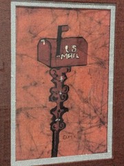 Vintage Country Red Mailbox Framed Art by Texas Artist Les Glaze 10.25″ x 13.5″