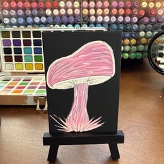 Original Watercolor ACEO – whimsical mushroom art recycle – OOAK Mini Nature