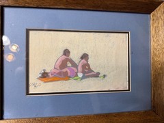 Gibbs 1984 „Two Figures On Beach“ Pastel Painting – Signed And Framed