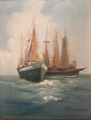 Pair of VTG Oil on Canvas Nautical Sailing Ships Signed Framed Paintings