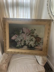 Large Antique Oil Painting of Pink and White Lilacs 1890s Framed