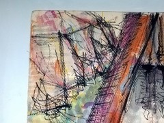 Original Signed 1962 Abstract Watercolor & Ink Painting on Cold Press Paper