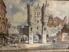 c.1910 City of York England watercolor painting signed TF Francis 12×7.5”