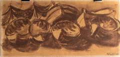 Expressionism Boats on the Beach Study Unknown Signed Watercolor 1960