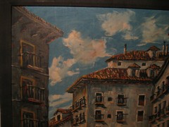 Vintage Ricardo Rivas Large Painting Ultramarinos Barcelona Street Scene 1960’s