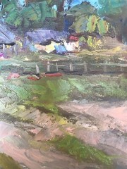 Oil painting Outside the village Ukrainian decor original art