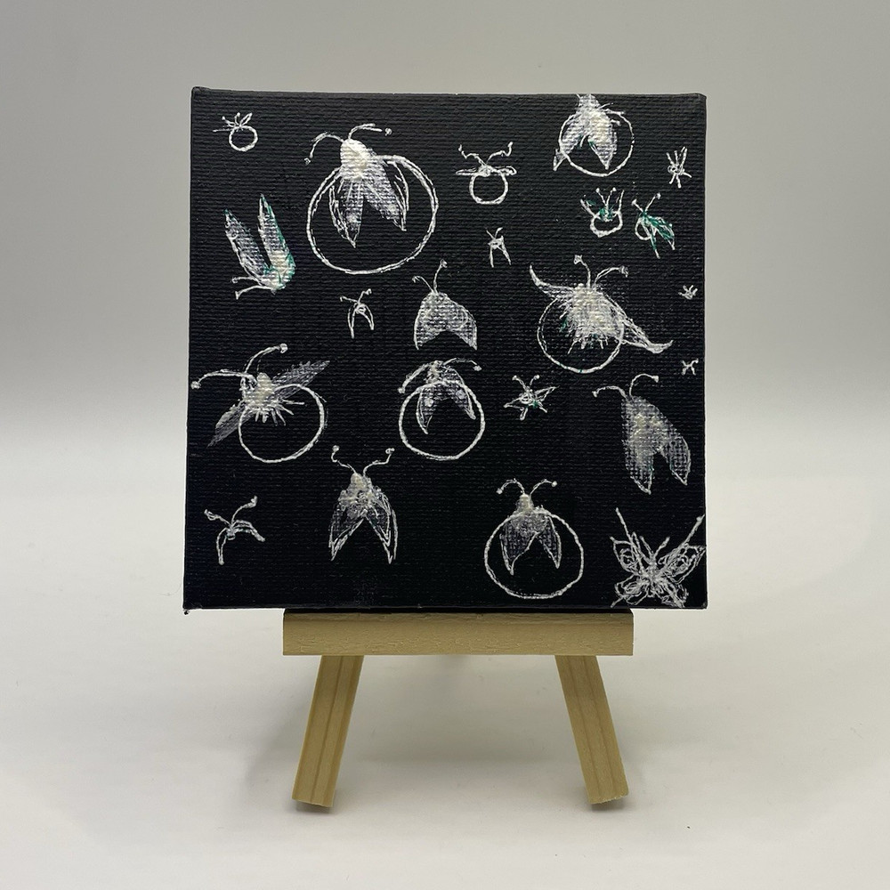 Miniature Insects Painting on Black Canvas, Small Unframed