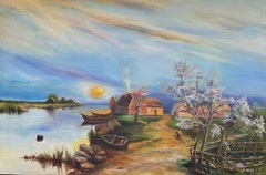 Original painting Oil, 24×36 inch, Village Decor, Wall Art Decor, Home Gift, Art