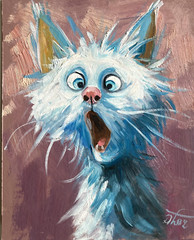 Original Oil Painting Funny Surprised Cat Whimsical Framed Artwork Dorothy Laz