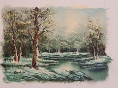 Evening Winter Woods Landscape Oil Painting on Canvas, Signed Gerst? (AW326)