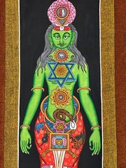 7 YOGIC CHAKRA/MALE BODY KUNDALINI HEALING ORIGINAL TIBETAN THANGKA PAINTING