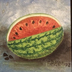 Sweet Vintage Folk Art Hand Painted Watermelon Seeds Farmhouse Decor Cottagecore