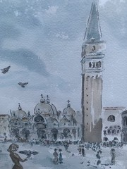 Watercolor original Painting Basilica St. Marks’s Square in Venice Italy Signed
