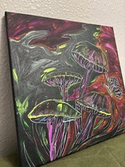 Mushroom Painting Black Light Glows Acrylic „ORIGINAL“ Trippy Signed Fantasy