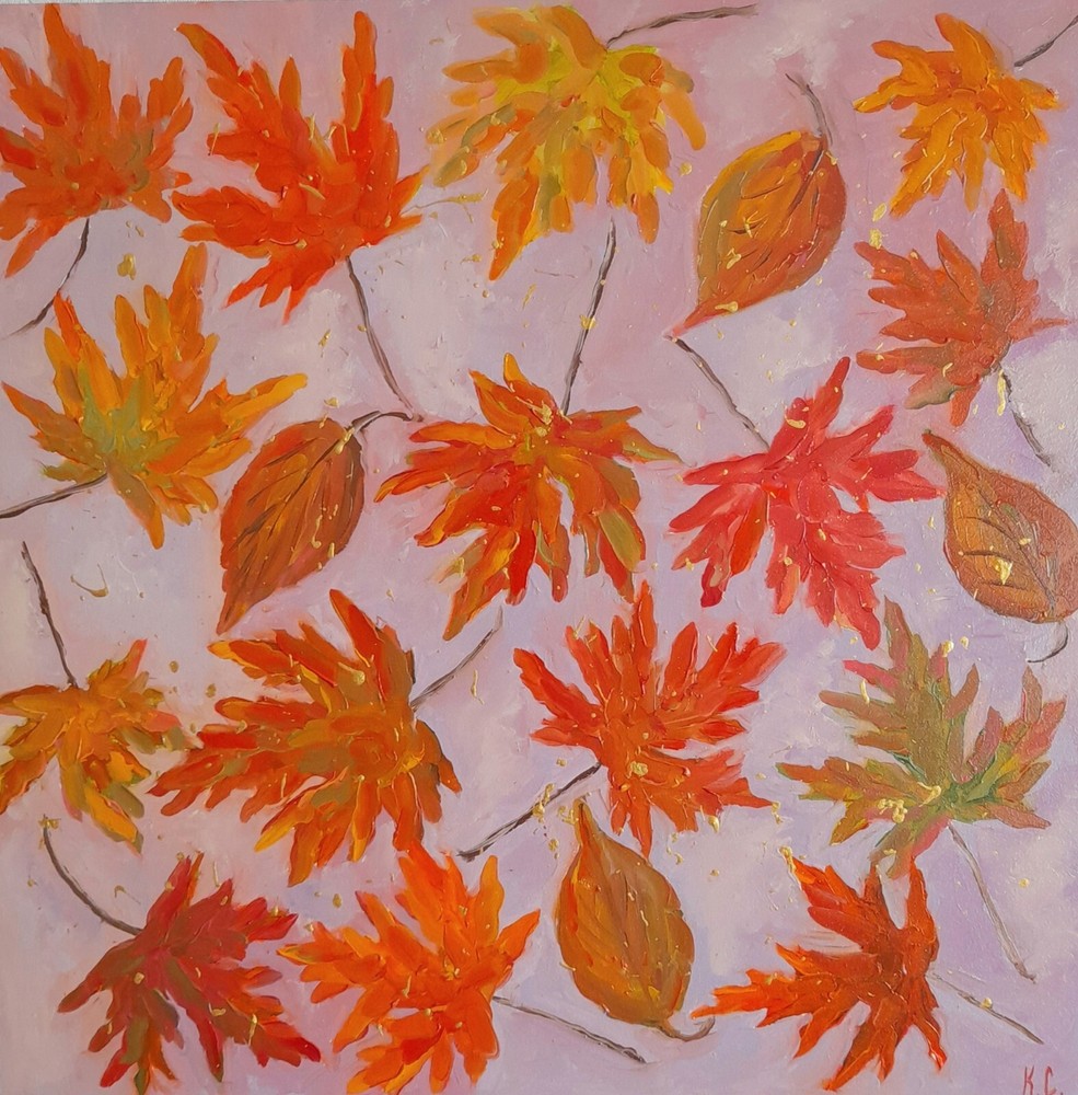 maple leaves original oil painting, autumn leaves painting, leaves wall art