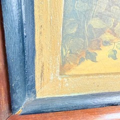 Antique 1883 Oil Painting Girl Spaniel Puppies Victorian Wood Panel Walnut Frame