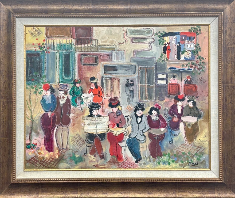 Zule Moskowitz „Cafe Scene “ Hand Signed Original Oil FRAMED ART NEW