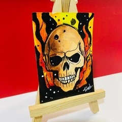 Skull Fire ACEO Original Acrylic Painting Dark Gothic Horror Fantasy Art OOAK