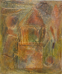 1990s vintage ABSTRACT PAINTING SCULPTURE signed KATHY HAYDON WARM COLORS OREGON