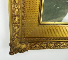 Antique Gorgeous Litho Taming Horses after Sicard Ornate Frame Wood Plaster