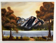16″ Oil Painting Canvas Lea Mikel Summer Mountainscape Panorama River Art #3