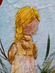 CHILDREN GIRLS 2 SISTERS VINTAGE ORIGINAL PAINTING CIRCLE / STYLE OF DAVID BOYD