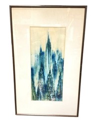 Alfred Anthony Blaszczak Mid Century Modern Blue Cityscape Painting