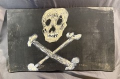 Vintage Folk Art Outsider Jolly Roger Painted Wooden Panel Skull & Crossbones