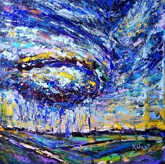 Original Acrylic Painting 12×12 Storm Sky Rain Seascape Textured Impasto Canvas