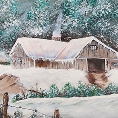 Original Winter Landscape Oil Painting Snowy Barn Farm Signed Noel 17×21 Framed