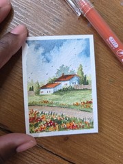 ACEO watercolor painting. Original Landscape