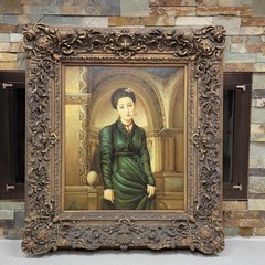 Large Oil on Canvas Portrait A noble lady in an elegant dress After Vespers 1871
