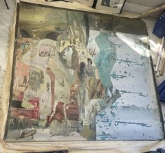 HARVEY PARKS ORIGINAL SIGNED PAINTING ABSTRACT MID-CENTURY 72×72 FOR RESTORATION