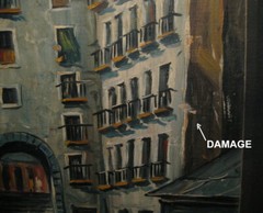 Vintage Ricardo Rivas Large Painting Ultramarinos Barcelona Street Scene 1960’s