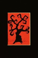 Matted Halloween ACEO Art Trading Card ATC Original Ink Drawing Tree Silhouette