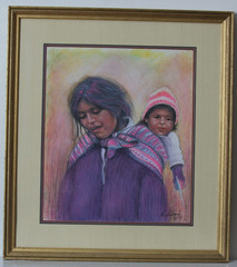 Untitled Mother & Child Vintage Original Anthony Sidoni Ink & Crayon Drawing