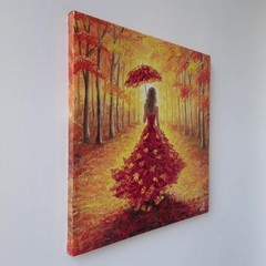 Original Oil Impressionist Portrait Painting Autumn Woman Fashion Nature Art