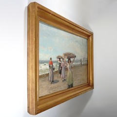 Heinrich Rasch (1840-1913) German Oil Painting on Canvas Women by the Sea