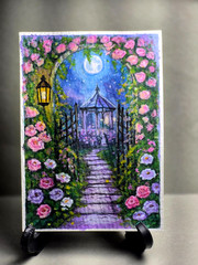 ACEO Original, garden landscape, floral,mini painting, Andrea Salgado