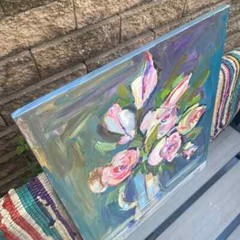 Still Life of Pink Roses in a Glass Vase Oil Painting on Canvas Size 30×24 Inch