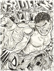 ⭐✅🇺🇸 Spider-Man vs The Incredible Hulk ORIGINAL ART by KOUFAY 19″x24″ INK