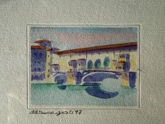 Signed 1998 Florence Firenze Ponte Vecchio Miniature Watercolor Framed 7.25×5.5”