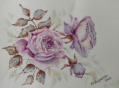 Flower LILAC ROSES Original Artwork Modern Painting Landscape Floral Art Gift A5