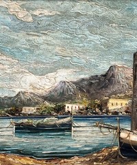 VTG c 1960’s Original Textured O/C „Mediterranean Harbor Scene“ Signed A. Luise!
