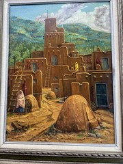 Eugene Predika Oil on Canvas Native American Pueblo Signed Very Good Condition
