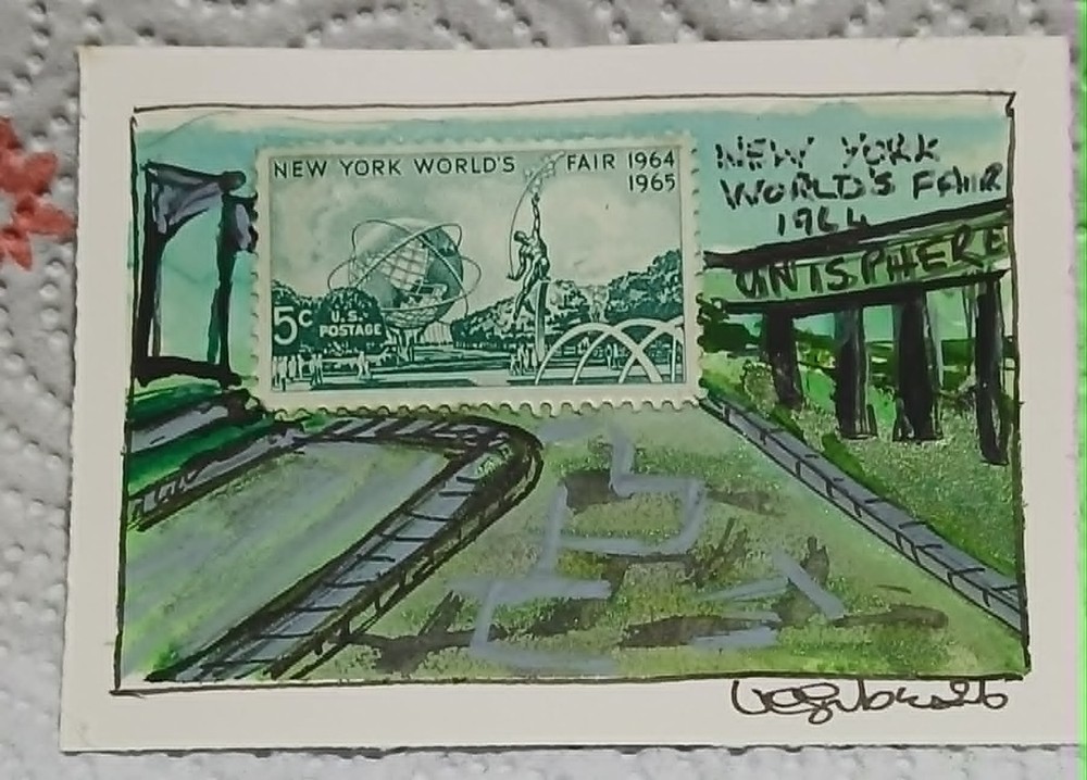 Postal Whimsy ACEO – 1964 New York World’s Fair Unisphere – OOAK Watercolor