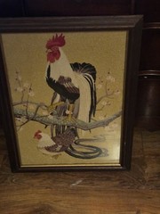 Vintage Fabric Art Tapestry Glass Framed 23X17