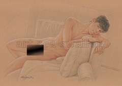 Original drawing A4 Art Colored Pencil painting male model on kraft paper new170
