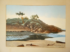 Vintage watercolor painting signed WF Green Oregon coast landscape beach 3/83